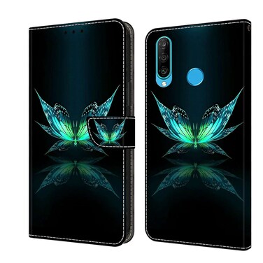 Protective Cover For Huawei P30 Lite Crystal 3D Shockproof Protective Leather Phone Case (Reflection Dutterfly)