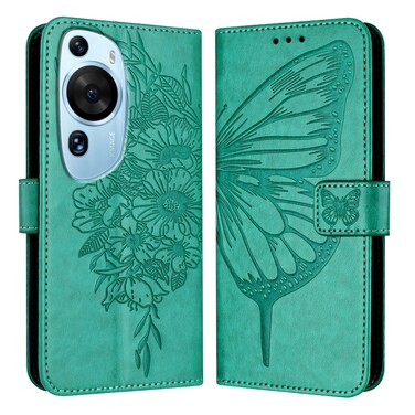 Protective Cover For Huawei P60 Art Embossed Butterfly Leather Phone Case (Green)