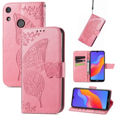 Protective Cover For Honor 8A Butterfly Love Flower Embossed Leather Phone Case (Pink)