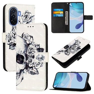 Protective Cover For Huawei Enjoy 50 4G / Nova Y70 Plus 3D Painting Horizontal Flip Leather Phone Case (Skull)
