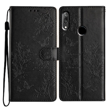 Protective Cover For Huawei Y7 2019 Butterflies And Flowers Leather Phone Case (Black)