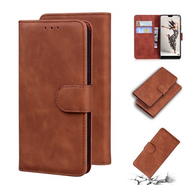 Protective Cover For Huawei P20 Pro Skin Feel Pure Color Flip Leather Phone Case (Brown)