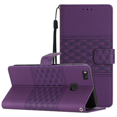 Protective Cover For Huawei P9 Lite Diamond Embossed Skin Feel Leather Phone Case with Lanyard (Purple)