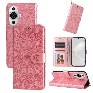 Protective Cover For Huawei nova 11 Pro Embossed Sunflower Leather Phone Case (Rose Gold)