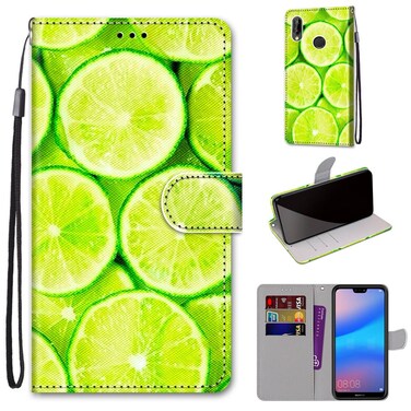 Protective Cover For Huawei P20 Lite / nova 3e Coloured Drawing Cross Texture Horizontal Flip PU Leather Case with Holder &amp; Card Slots &amp; Wallet &amp; Lanyard (Green Lemon)