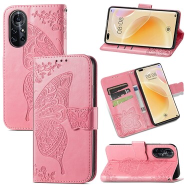Protective Cover For Huawei Nova 8 Pro Butterfly Love Flower Embossed Horizontal Flip Leather Case with Bracket &amp; Card Slot &amp; Wallet &amp; Lanyard (Pink)