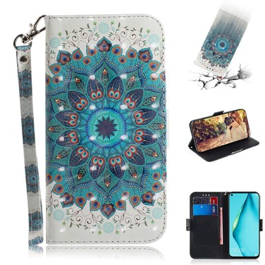 Protective Cover For Huawei P40 lite 3D Painting Horizontal Flip Leather Case with Holder &amp; Card Slot &amp; Wallet &amp; Lanyard (Peacock wreath)