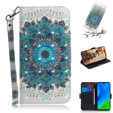 Protective Cover For Huawei P smart 2020 3D Painted Pattern Magnetic Attraction Horizontal Flip Leather Case with Holder &amp; Card Slot &amp; Wallet &amp; Lanyard (Peacock Wreath)