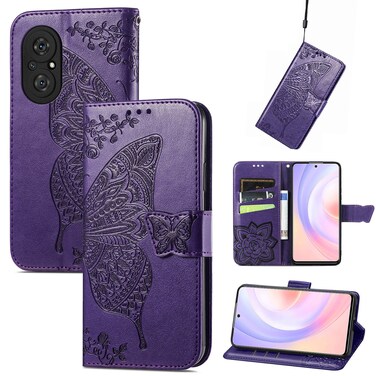 Protective Cover For Huawei Nova 9 SE Butterfly Love Flower Embossed Horizontal Flip Leather Case with Bracket / Card Slot / Wallet / Lanyard (Dark Purple)