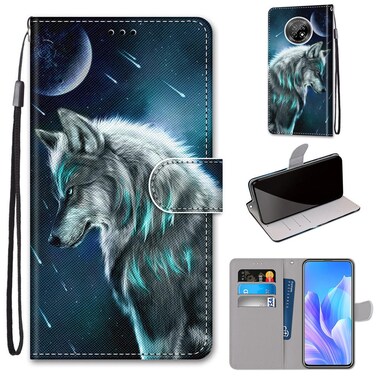 Protective Cover For Huawei Enjoy 20 Plus Coloured Drawing Cross Texture Horizontal Flip PU Leather Case with Holder &amp; Card Slots &amp; Wallet &amp; Lanyard (Contemplative Wolf)