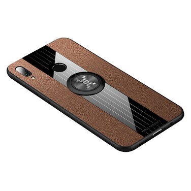 Protective Cover For Huawei Enjoy 9 Plus XINLI Stitching Cloth Textue Shockproof TPU Protective Case with Ring Holder (Brown)