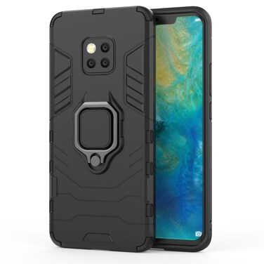 Protective Cover PC + TPU Shockproof Protective Case for Huawei Mate 20 Pro, with Magnetic Ring Holder  (Black)