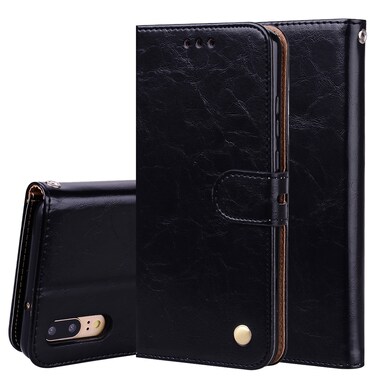 Protective Cover For Huawei P20 Business Style Oil Wax Texture Horizontal Flip Leather Case with Holder &amp; Card Slots &amp; Wallet (Black)