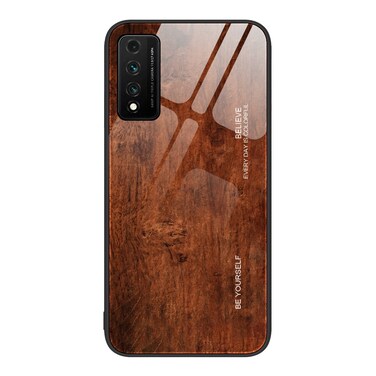 Protective Cover For Huawei Nzone S7 Pro 5G Wood Grain Glass Protective Case (Dark Brown)