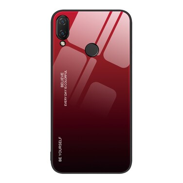 Protective Cover For Huawei nova 3i Gradient Color Glass Case (Red Black)