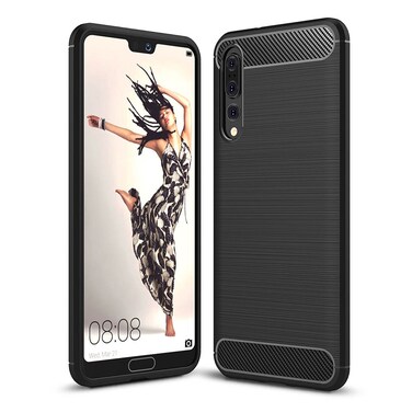 Protective Cover For Huawei  P20 Pro Brushed Texture Carbon Fiber Shockproof TPU Protective Back Case (Black)