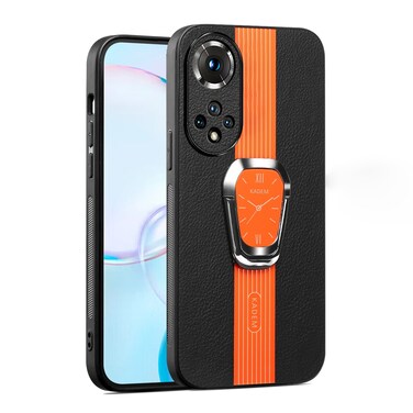 Protective Cover For Honor 50 Pro Magnetic Litchi Leather Back Phone Case with Holder (Orange)
