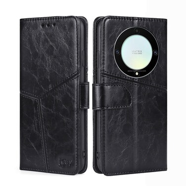 Protective Cover For Honor X9a 5G Geometric Stitching Horizontal Flip Leather Phone Case (Black)
