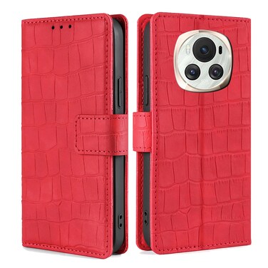 Protective Cover For Honor Magic6 5G Skin Feel Crocodile Magnetic Clasp Leather Phone Case (Red)