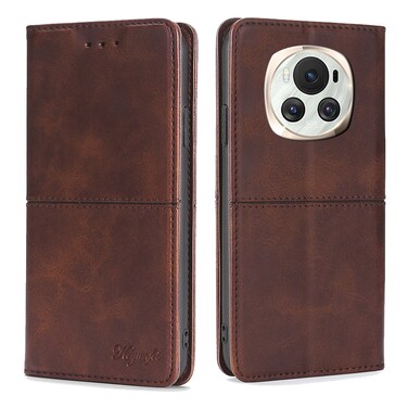 Protective Cover For Honor Magic6 Cow Texture Magnetic Leather Phone Case (Dark Brown)
