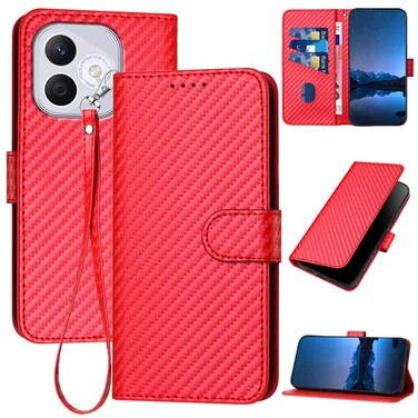 Protective Cover For Honor 400 Lite YX0070 Carbon Fiber Buckle Leather Phone Case with Lanyard (Red)