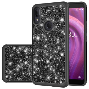 Case Cover For Alcatel 3V (2019) Glitter Powder Contrast Skin Shockproof Silicone + PC Protective Case(Black)