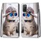 Case Cover For Alcatel 1S (2021) Coloured Drawing Cross Texture Horizontal Flip PU Leather Case with Holder &amp; Card Slots &amp; Wallet &amp; Lanyard(Slant Hat Blue Mirror Cat)