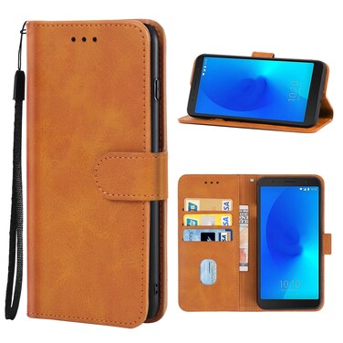 Case Cover Leather Phone Case For Alcatel 3C 2018(Brown)