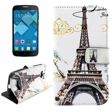 Case Cover Effie Tower Pattern Cross Texture Leather Case with Holder &amp; Card Slots for Alcatel One Touch Pop C7