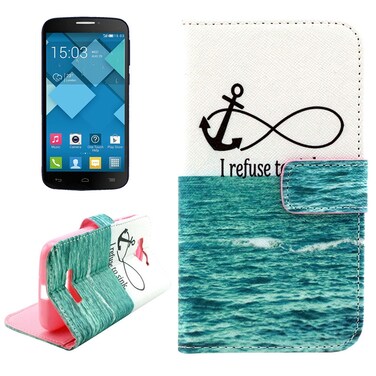 Case Cover Letters Hanging on the Sea Pattern Cross Texture Leather Case with Holder &amp; Card Slots for Alcatel One Touch Pop C7