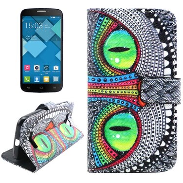Case Cover Owl Pattern Cross Texture Leather Case with Holder &amp; Card Slots for Alcatel One Touch Pop C7