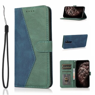 Case Cover For OPPO A5 2020 / A9 2020 Dual-color Stitching Leather Phone Case(Blue Green)