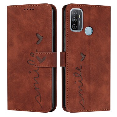 Case Cover For OPPO A53 Skin Feel Heart Pattern Leather Phone Case(Brown)