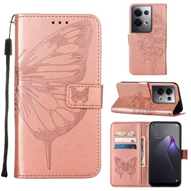 Case Cover For OPPO Reno8 Pro+ Embossed Butterfly Flip Leather Phone Case(Rose Gold)