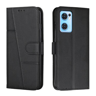 Case Cover For OPPO Reno7 5G Global &amp; Taiwan Version / Find X5 Lite Stitching Calf Texture Buckle Leather Phone Case(Black)