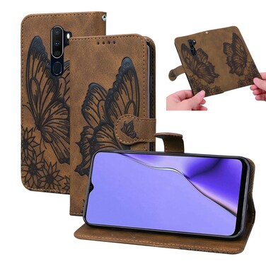 Case Cover For OPPO A9 (2020) Retro Skin Feel Butterflies Embossing Horizontal Flip Leather Case with Holder &amp; Card Slots &amp; Wallet(Brown)