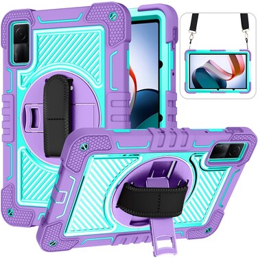 Case Cover For Xiaomi Redmi Pad 10.61 360 Degree Rotation PC Contrast Silicone Tablet Case(Purple + Mint Green)
