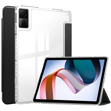 Case Cover For Xiaomi Redmi Pad 10.6 3-Fold Clear Back Cover Leather Smart Tablet Case(Black)