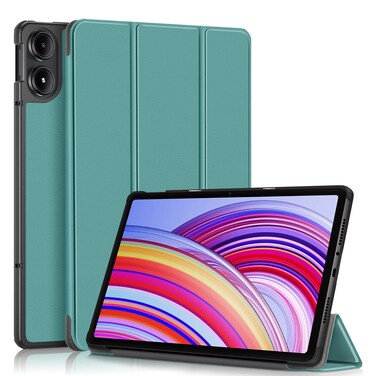 Case Cover For Xiaomi Redmi Pad Pro 12.1 Custer Pure Color 3-Fold Stand Leather Smart Tablet Case(Dark Green)