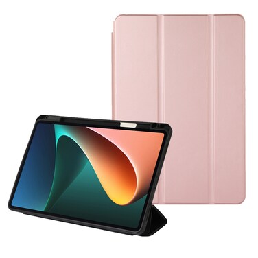 Case Cover For Xiaomi Pad 5 Solid Color 3-folding Leather Tablet Case(Rose Gold)