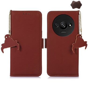 Case Cover For Xiaomi Redmi A3 Genuine Leather Magnetic RFID Leather Phone Case(Coffee)
