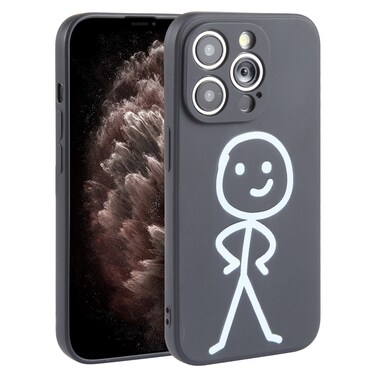 Case Cover For iPhone 11 Pro Max Stickman Pattern Liquid Silicone Phone Case(Black)