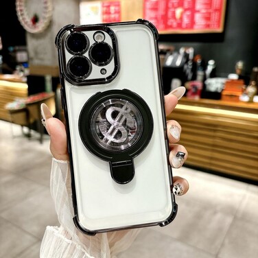 Case Cover For iPhone 11 Pro Max Space MagSafe Holder Phone Case with Lens Film(Black)