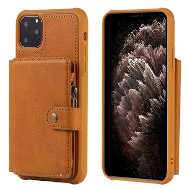 Case Cover For iPhone 11 Pro Max Buckle Zipper Shockproof Protective Case with Holder &amp; Card Slots &amp; Wallet &amp; Lanyard &amp; Photos Frames(Brown)