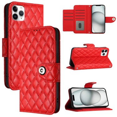 Case Cover For iPhone 11 Pro Max Rhombic Texture Flip Leather Phone Case with Lanyard(Red)