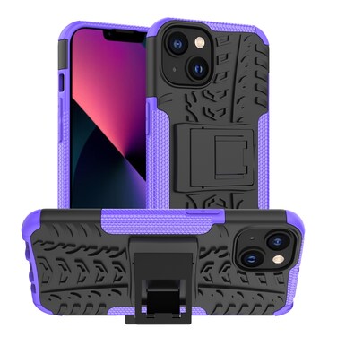 Case Cover For iPhone 14 Tire Texture TPU + PC Phone Case with Holder (Purple)