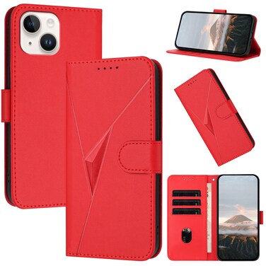 Case Cover For iPhone 14 Triangle Pattern Buckle Clasp Leather Phone Case(Red)