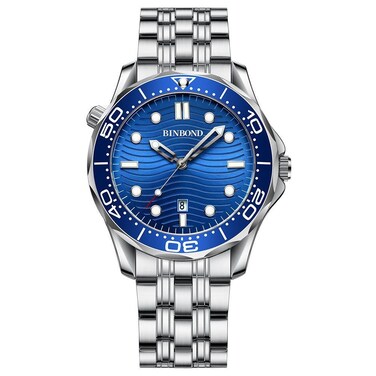 Case Cover White Steel Blue Surface BINBOND B2820 Luminous 30m Waterproof Men Sports Quartz Watch