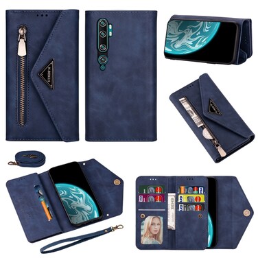 Case cover For Xiaomi Mi CC9 Pro Skin Feel Zipper Horizontal Flip Leather Case with Holder &amp; Card Slots &amp; Photo Frame &amp; Lanyard &amp; Long Rope(Blue)