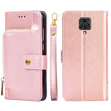 Case cover Zipper Bag PU + TPU Horizontal Flip Leather Case with Holder &amp; Card Slot &amp; Wallet &amp; Lanyard For Xiaomi Redmi Note 9S(Rose Gold)
